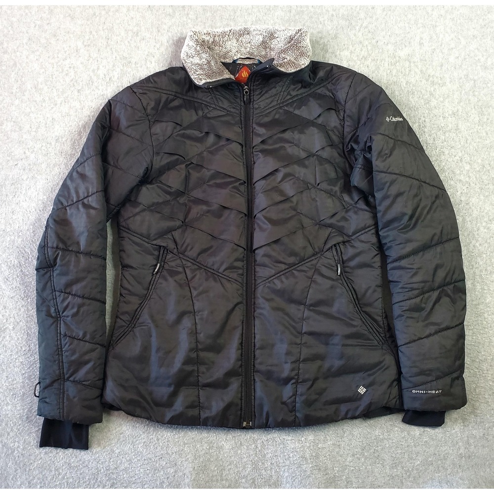Columbia Jacket Womens‎ Large Black Omni-Heat Interchange Puffer Fleece Collar - Picture 1 of 14